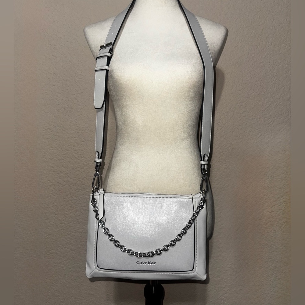 Calvin Klein gray Women’s Top Zipper Dual Strap Chain Crossbody
